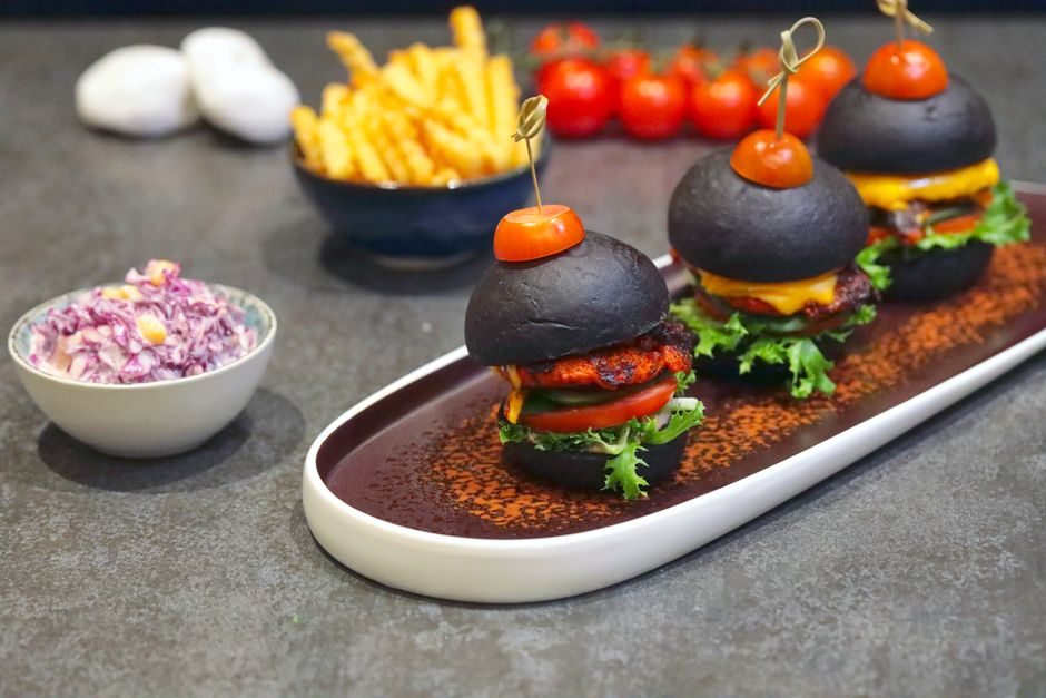 Mini Veggie Sliders with a creamy dip — food · Party Food