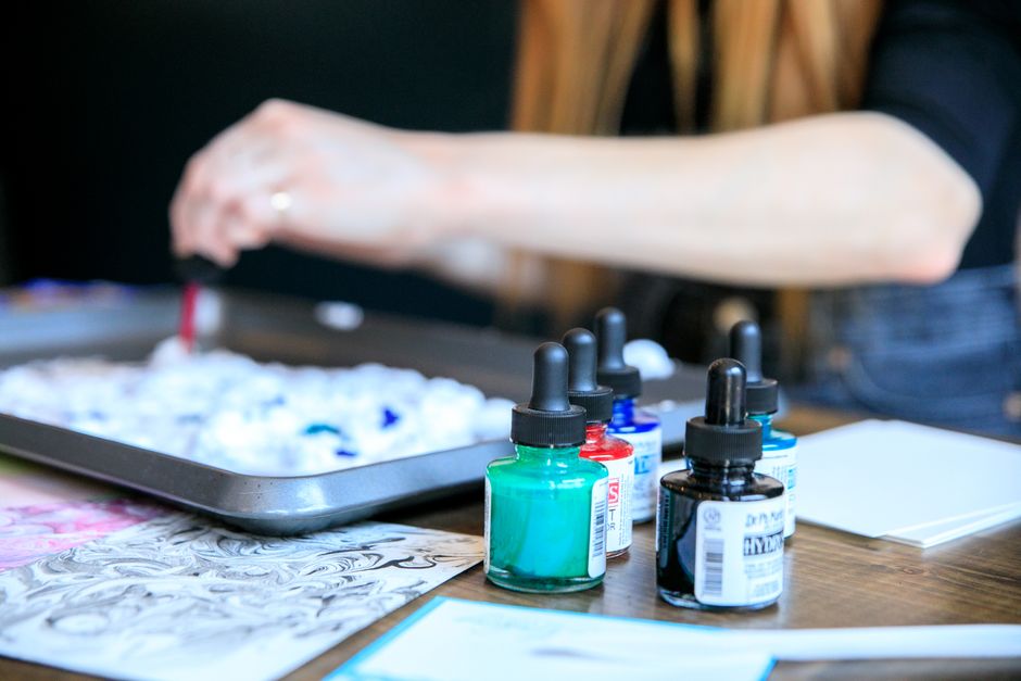Loose Floral Ink Wash with a bold geometric pattern — diy-creativity · Art & Painting