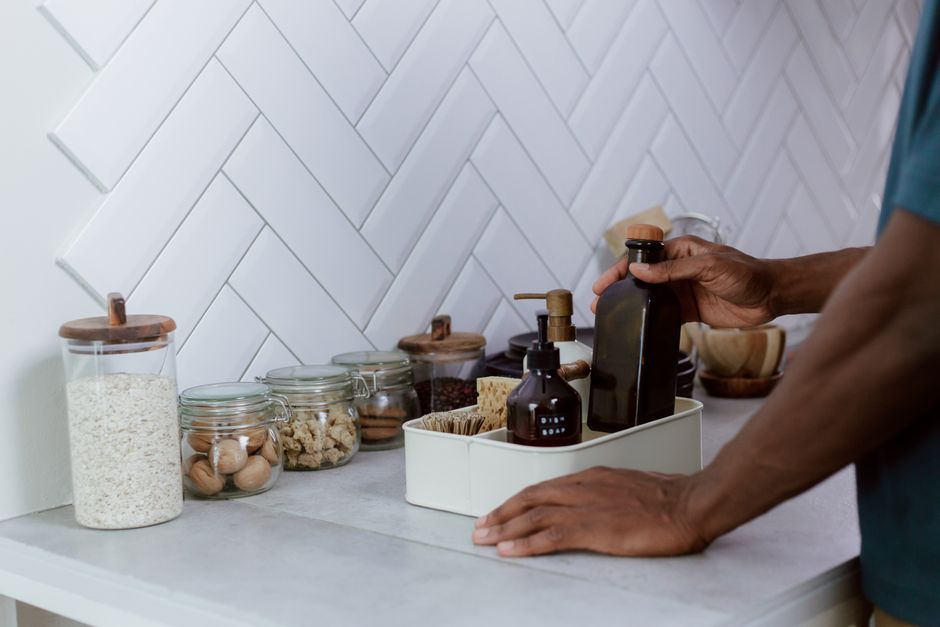 Countertop Tray with layered natural textures — home · Kitchens
