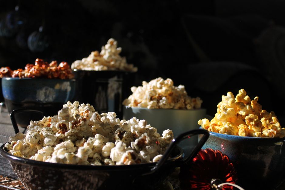 Parmesan Popcorn with dark chocolate — food · Snacks