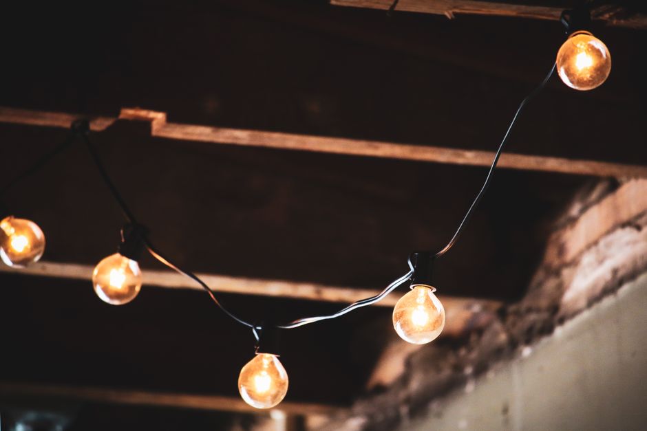 String-Light Corner with woven texture — home · Garden & Outdoor
