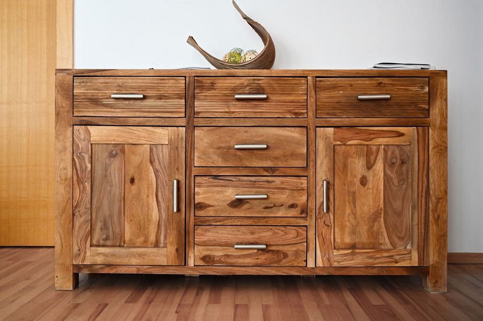 Small Dresser around a statement mirror — home · Bedrooms