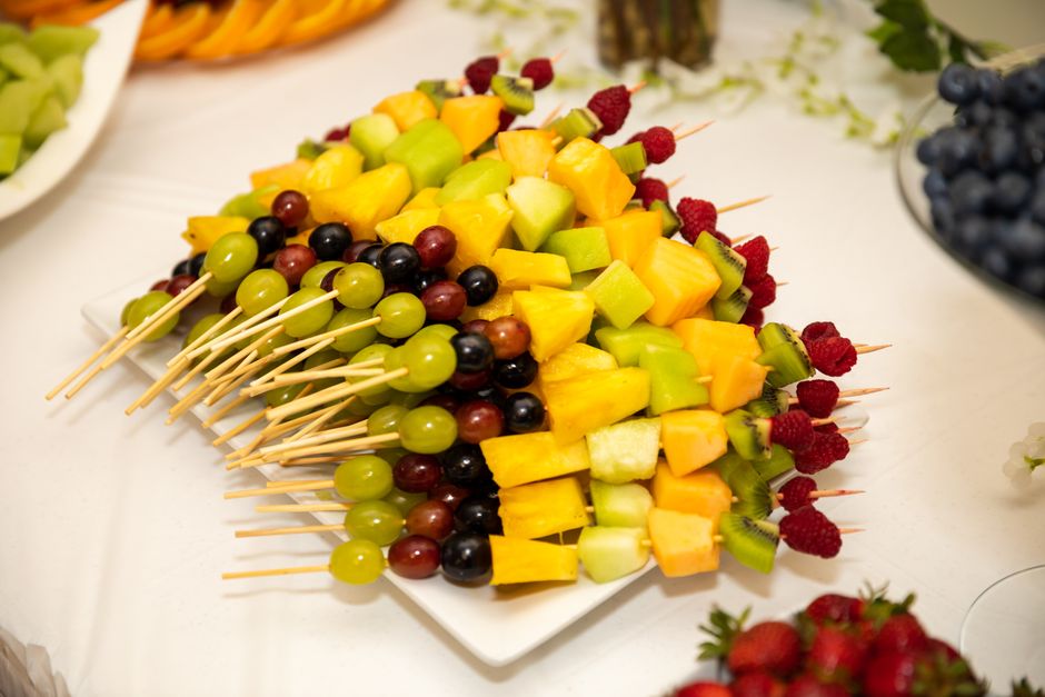 Fruit Skewer Cups with a sweet heat sauce — food · Party Food