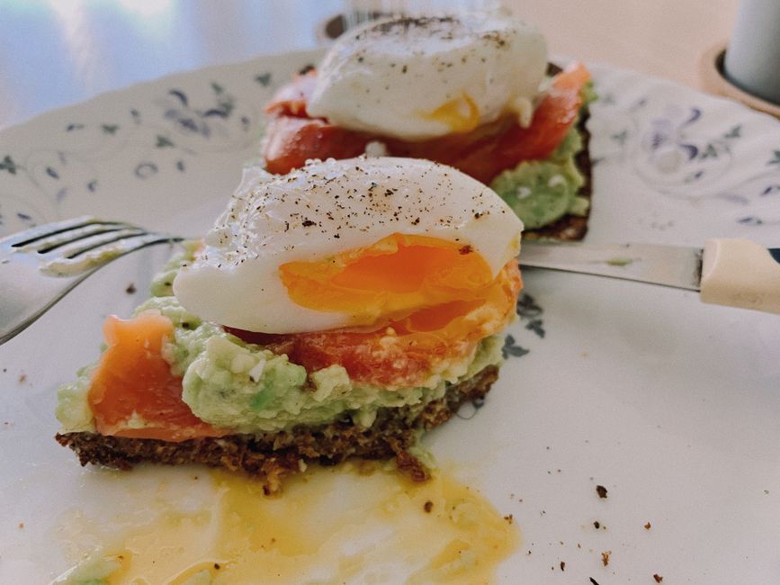 Smoked Salmon Toast with a warm fruit topping — food · Breakfast & Brunch