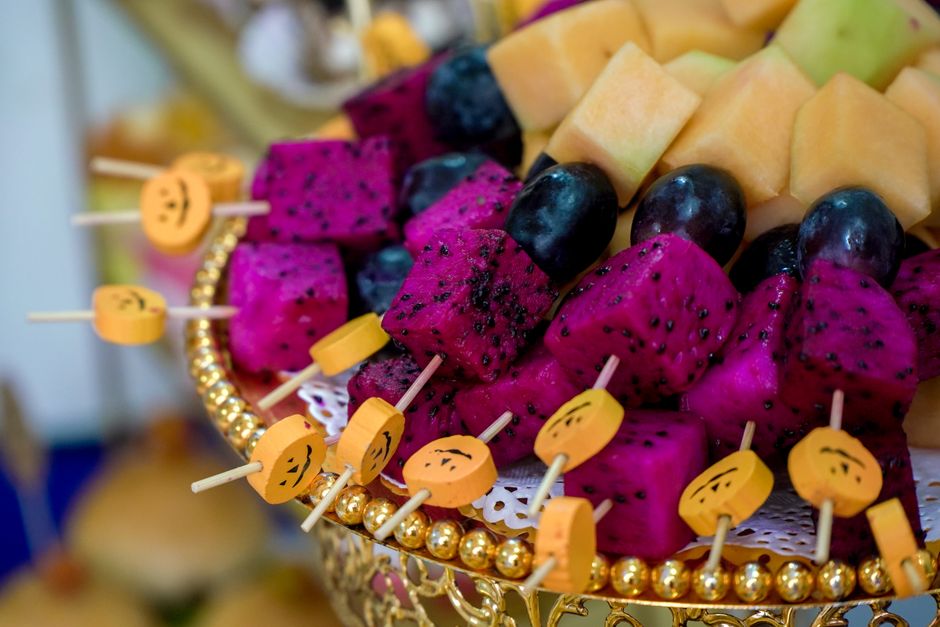 Fruit Skewer Cups with a smoky glaze — food · Party Food