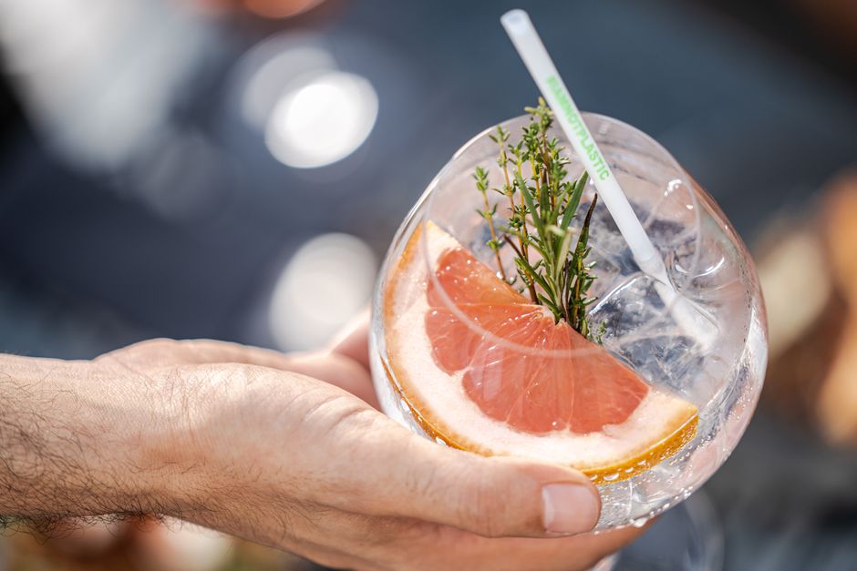 Grapefruit Rosemary Soda with sparkling water — food · Drinks