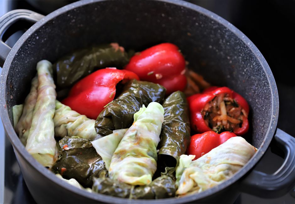 Stuffed Bell Peppers with a warm grain accompaniment — food · Dinner Ideas