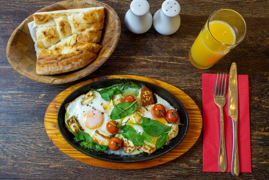 Shakshuka Skillet with honeyed fruit — food · Breakfast & Brunch