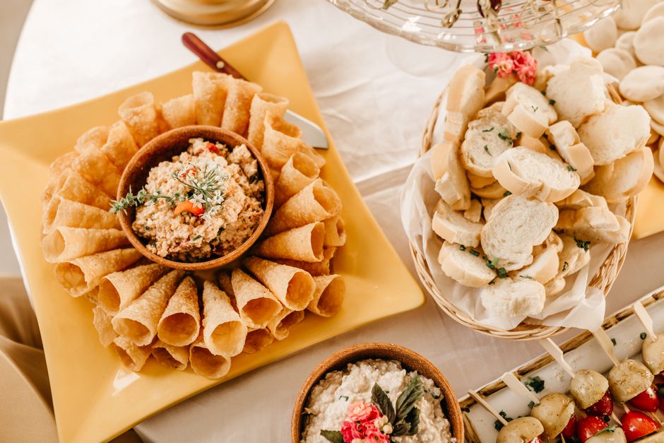 Warm Dip Table with a color-coordinated board — food · Food & Hosting