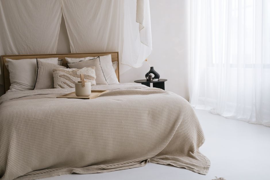 Linen Curtains with a low-clutter arrangement — home · Home Decor