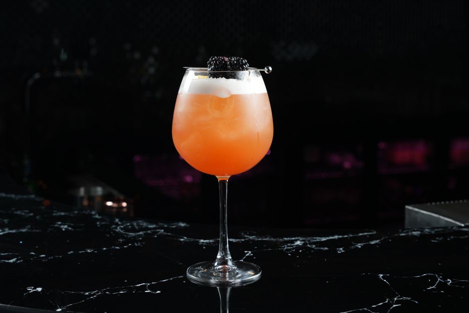 Blackberry Sage Cooler with cinnamon cold foam — food · Drinks