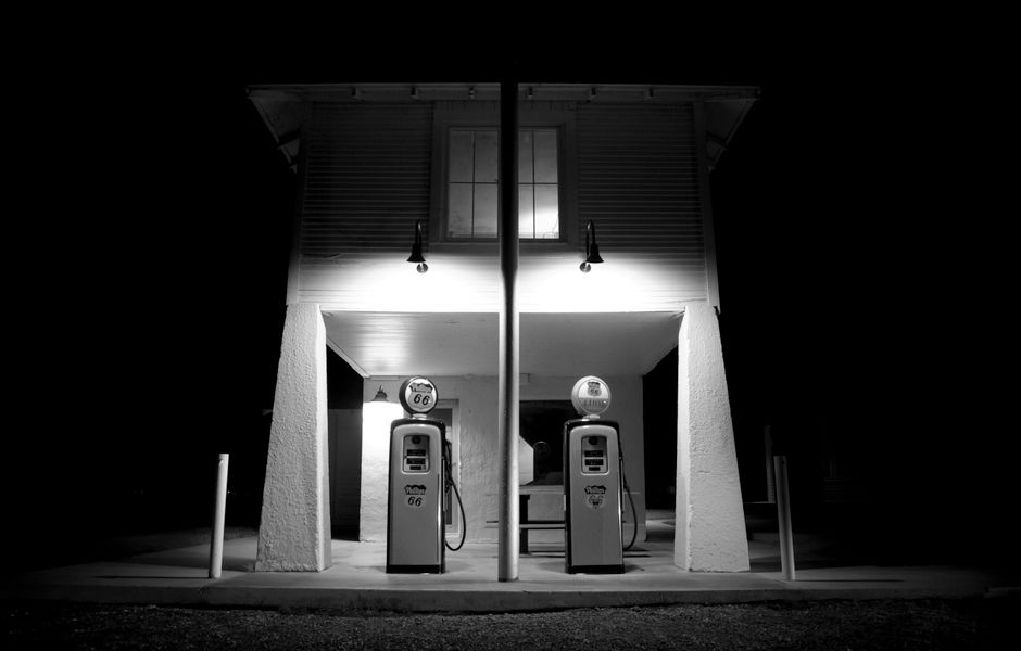 Historic Gas Station around a neighborhood market — travel · Road Trips