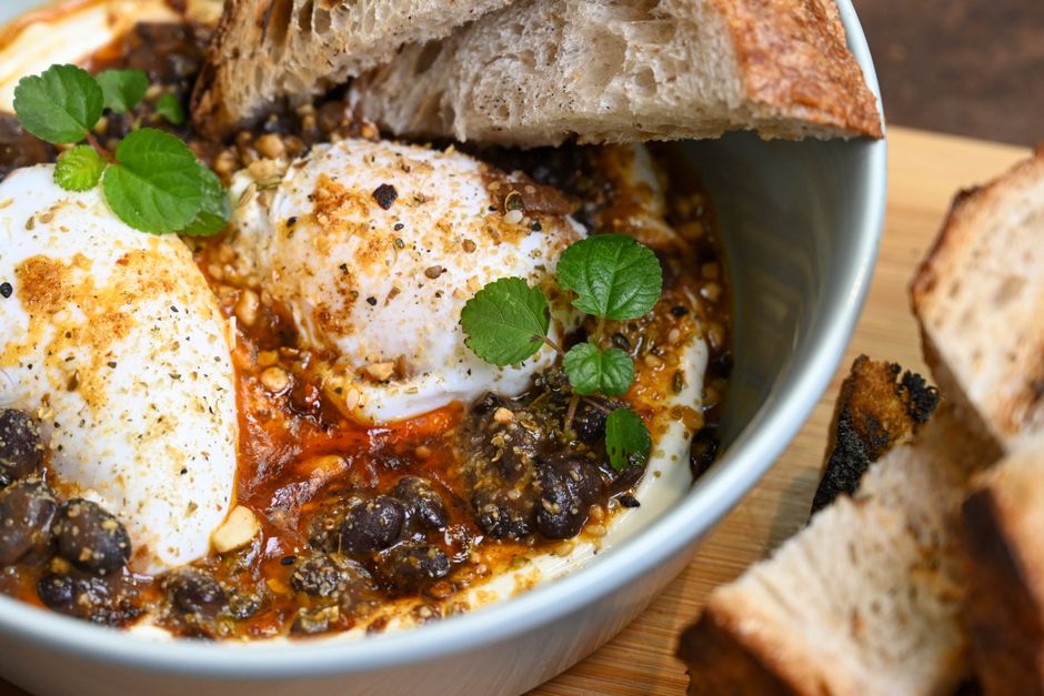 Shakshuka Skillet with berry compote — food · Breakfast & Brunch