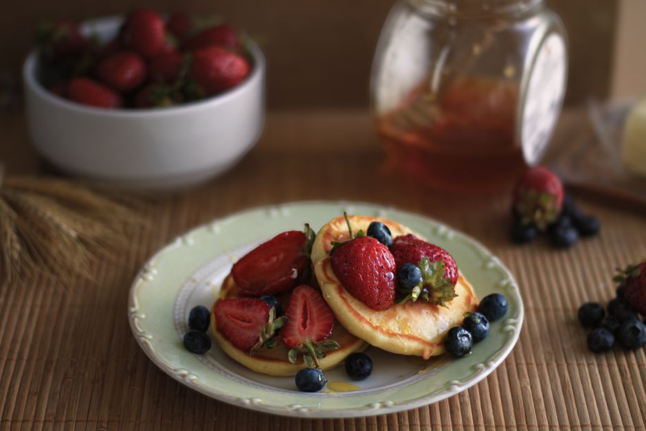 Blueberry Oat Pancakes with crispy potatoes — food · Breakfast & Brunch