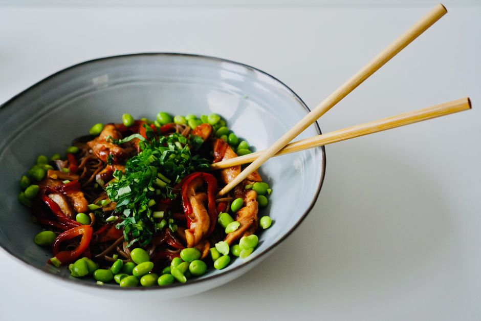 Miso Mushroom Noodles with a crisp salad side — food · Dinner Ideas