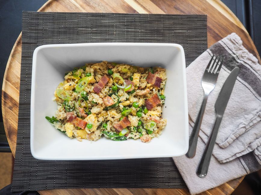 Vegetable Fried Rice with a creamy sauce — food · Recipes