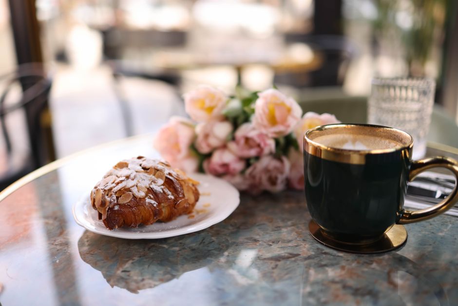Almond Croissants with orange glaze — food · Baking