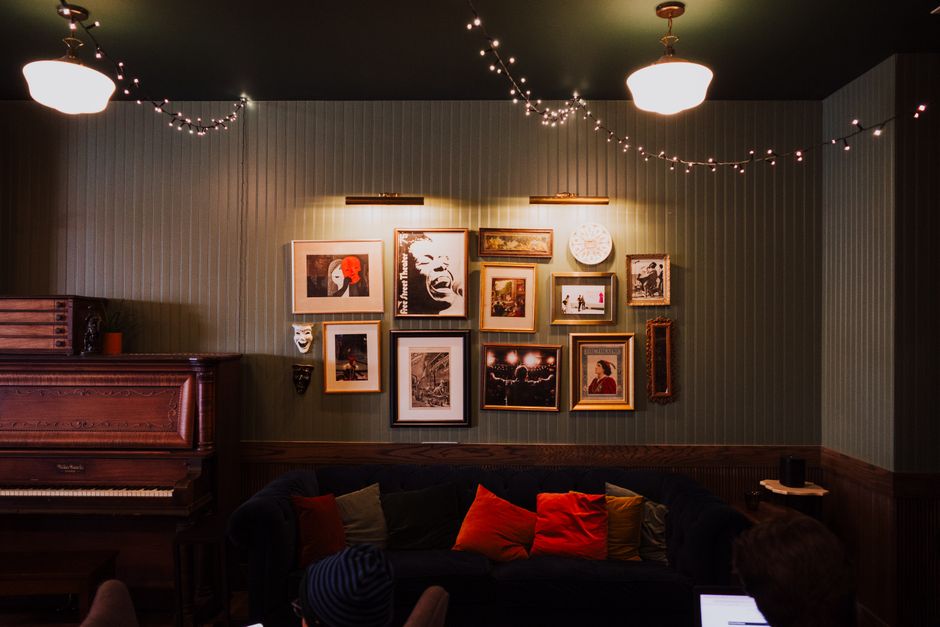 Gallery Wall with soft curved furniture — home · Home Decor