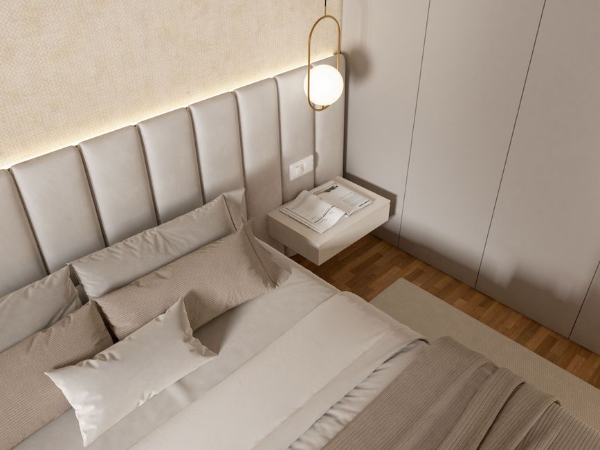 Upholstered Headboard with a soft linen layer — home · Bedrooms