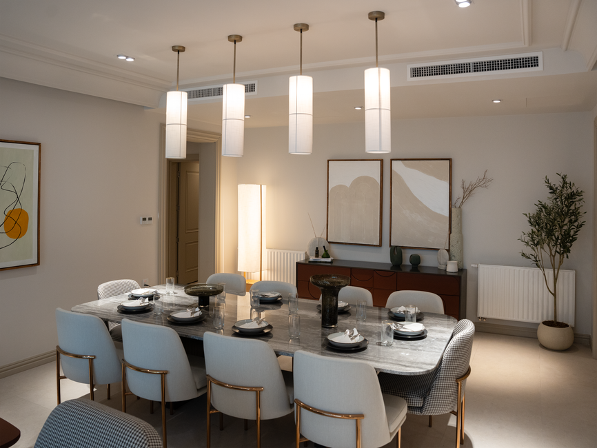 Layered Lighting Plan using mixed wood tones — home · Interior Design