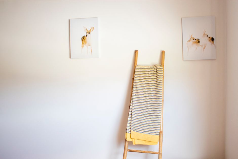 Linen Ladder with warm evening lighting — home · Bathrooms