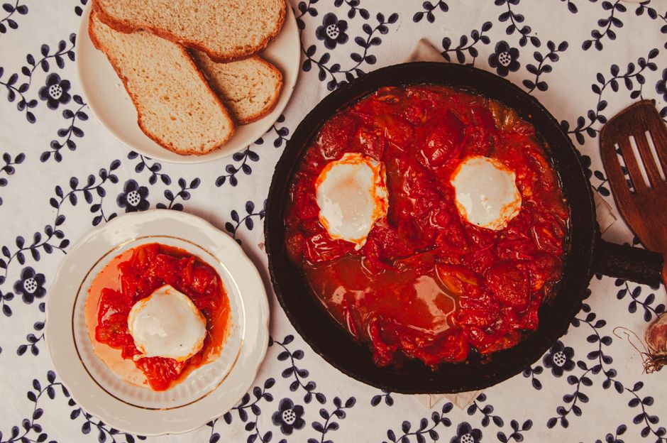 Shakshuka Skillet with jam and mascarpone — food · Breakfast & Brunch