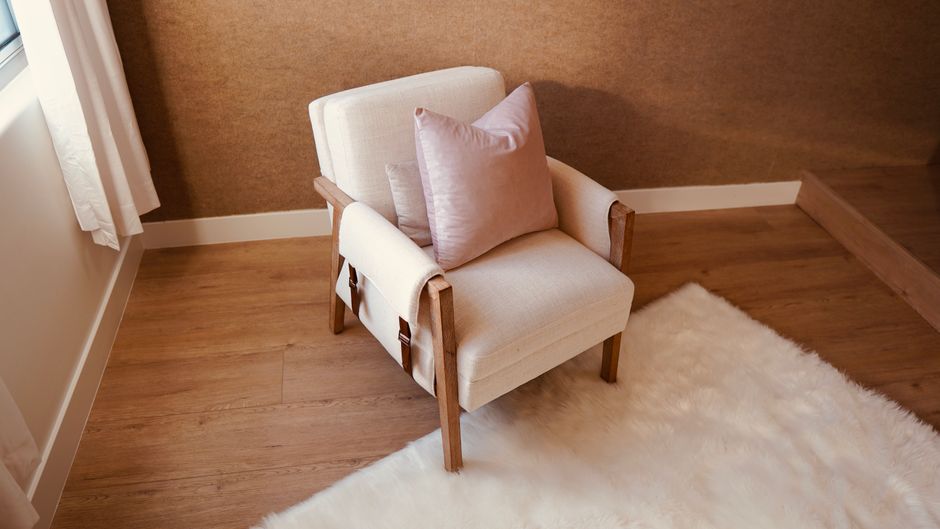 Boucle Chair with a low-clutter arrangement — home · Home Decor