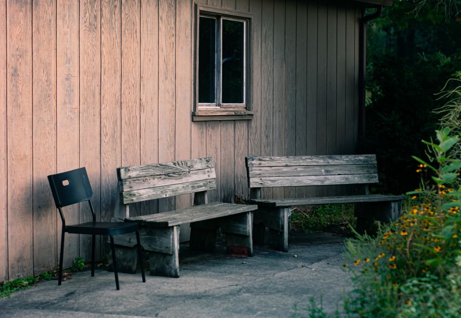 Bench with warm evening lighting — home · Bedrooms
