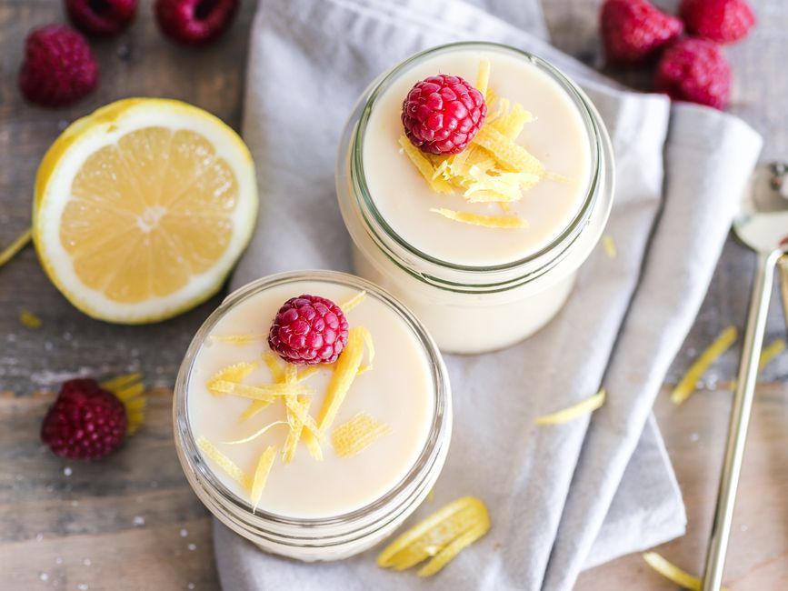 Lemon Posset Cups with raspberry swirl — food · Desserts