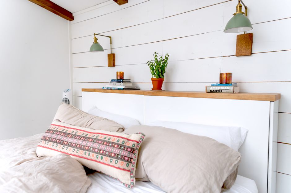Bedside Sconce with a cozy corner detail — home · Bedrooms