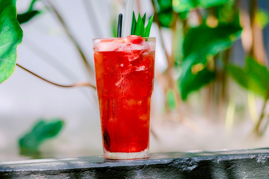 Hibiscus Iced Tea with cucumber ribbons — food · Drinks