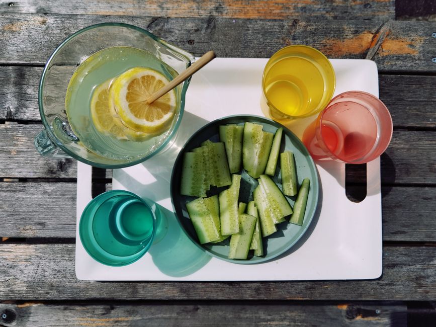 Cucumber Mint Water with cucumber ribbons — food · Drinks