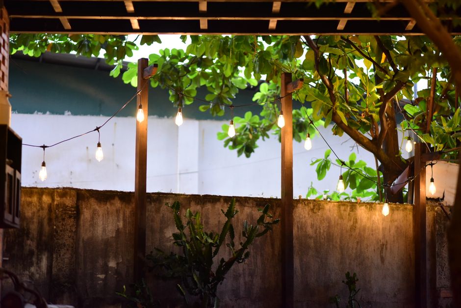 String-Light Corner with warm evening lighting — home · Garden & Outdoor