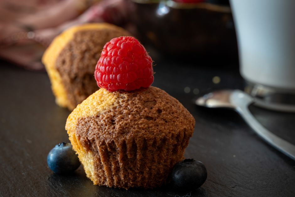 Blueberry Muffins with apple pieces — food · Baking