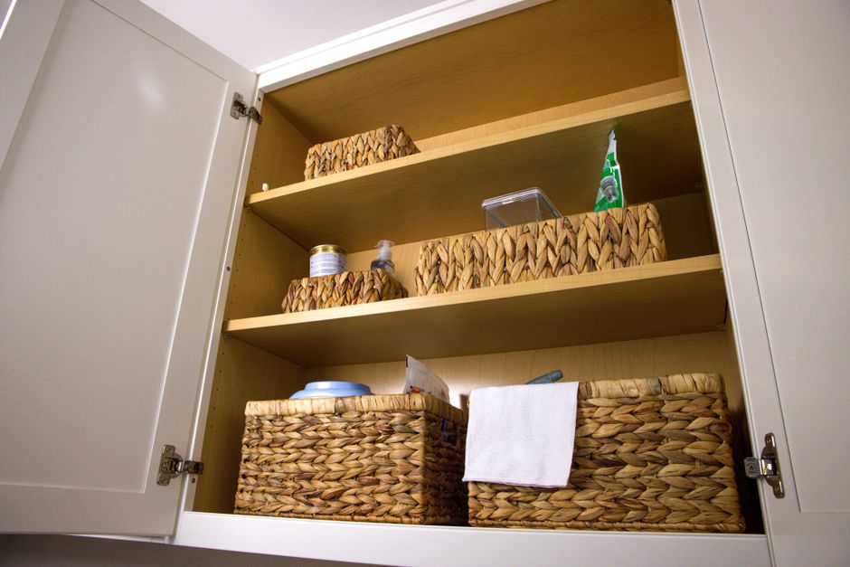 Linen Shelf around a statement mirror — home · Organization