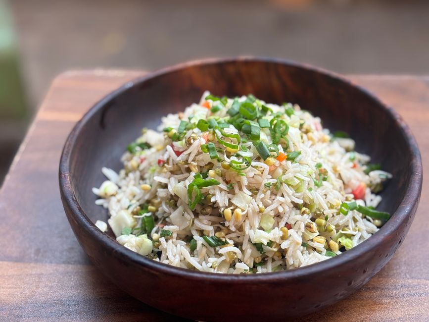 Vegetable Fried Rice with a crunchy topping — food · Recipes