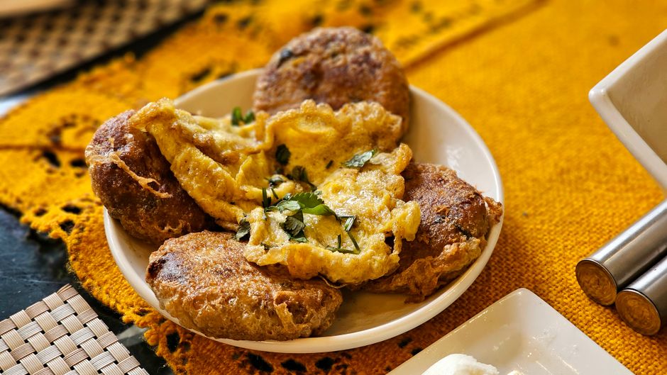Crispy Corn Fritters with a herb oil — food · Party Food