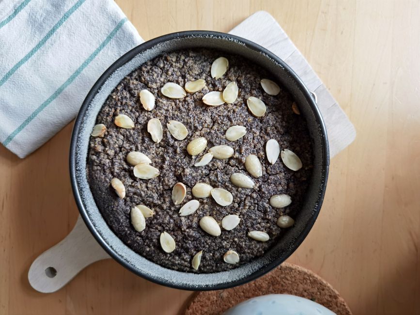 Orange Poppy Seed Cake with apple pieces — food · Baking