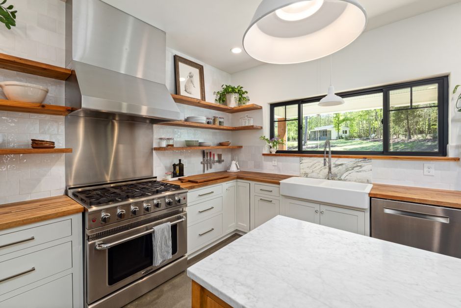 Open Shelving with a clever vertical solution — home · Kitchens
