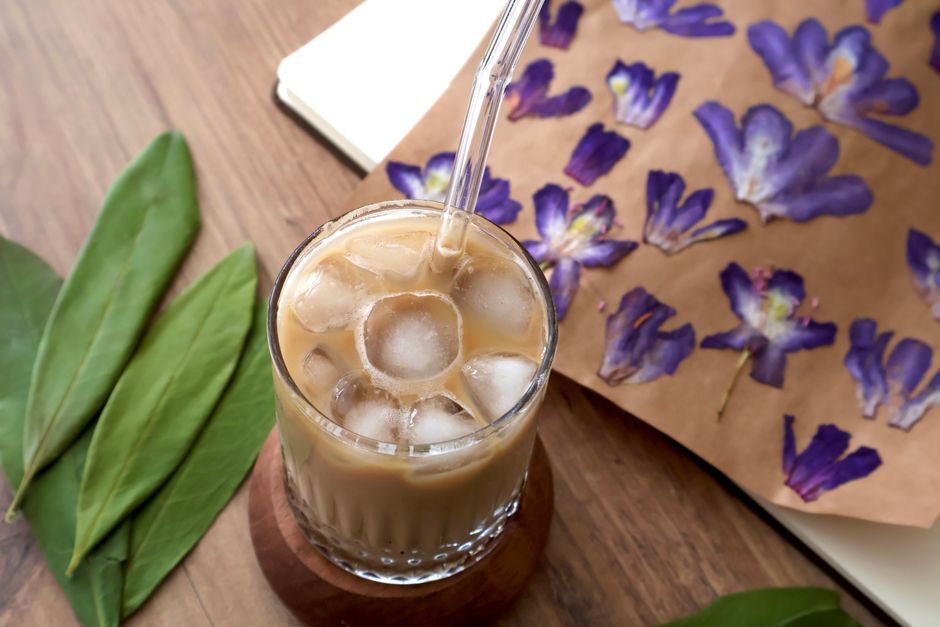 Cardamom Iced Coffee with orange peel — food · Drinks