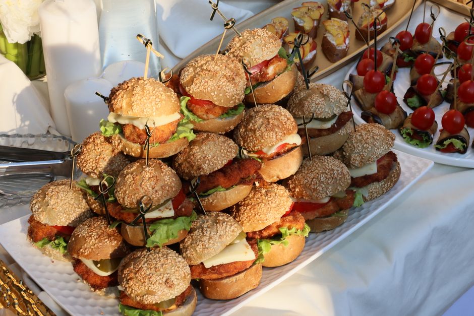 Mini Veggie Sliders with a roasted pepper spread — food · Party Food