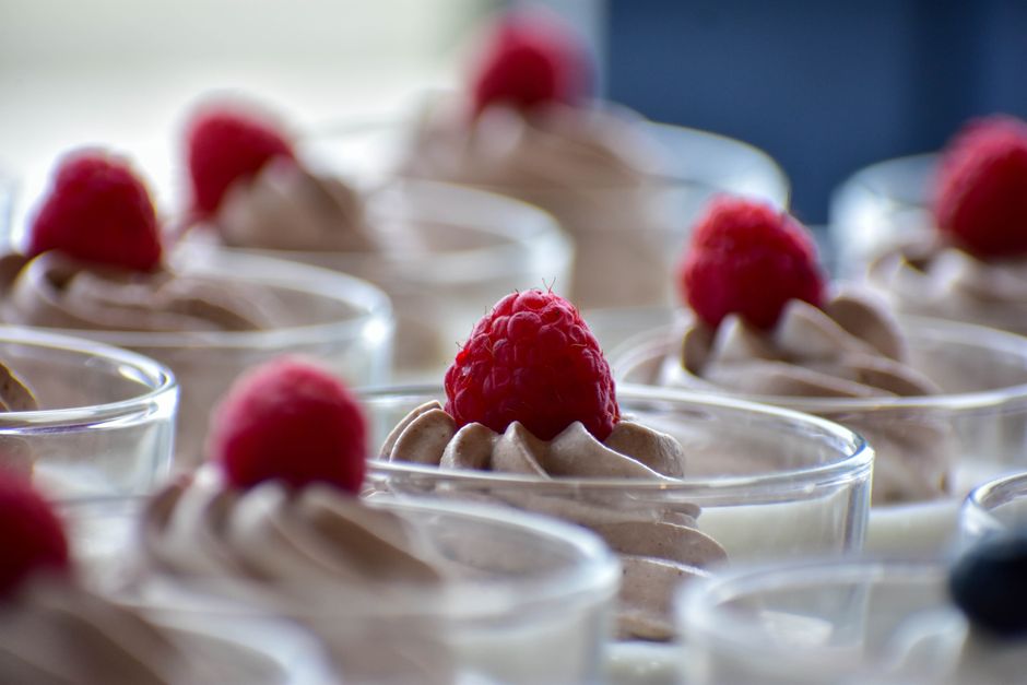 Chocolate Mousse Cups with berry compote — food · Desserts