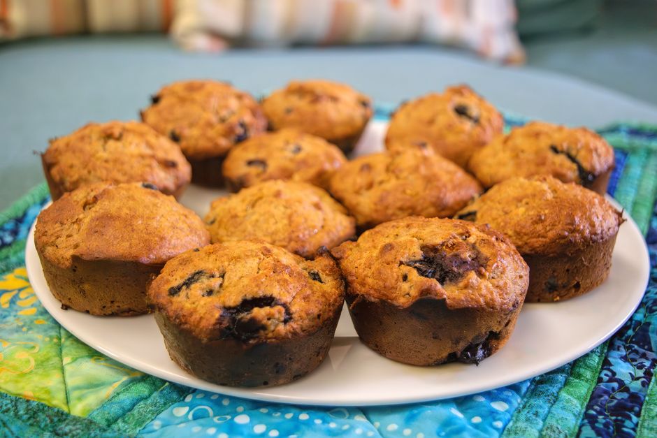 Blueberry Muffins with flaky sea salt — food · Baking