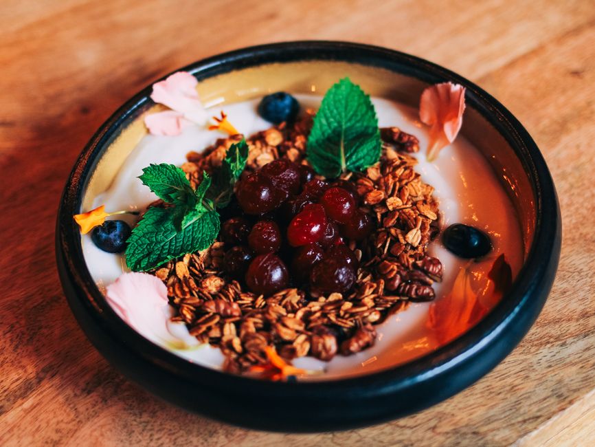 Peach Almond Granola with lemon ricotta — food · Breakfast & Brunch