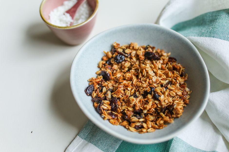 Peach Almond Granola for a café-style plate — food · Breakfast & Brunch