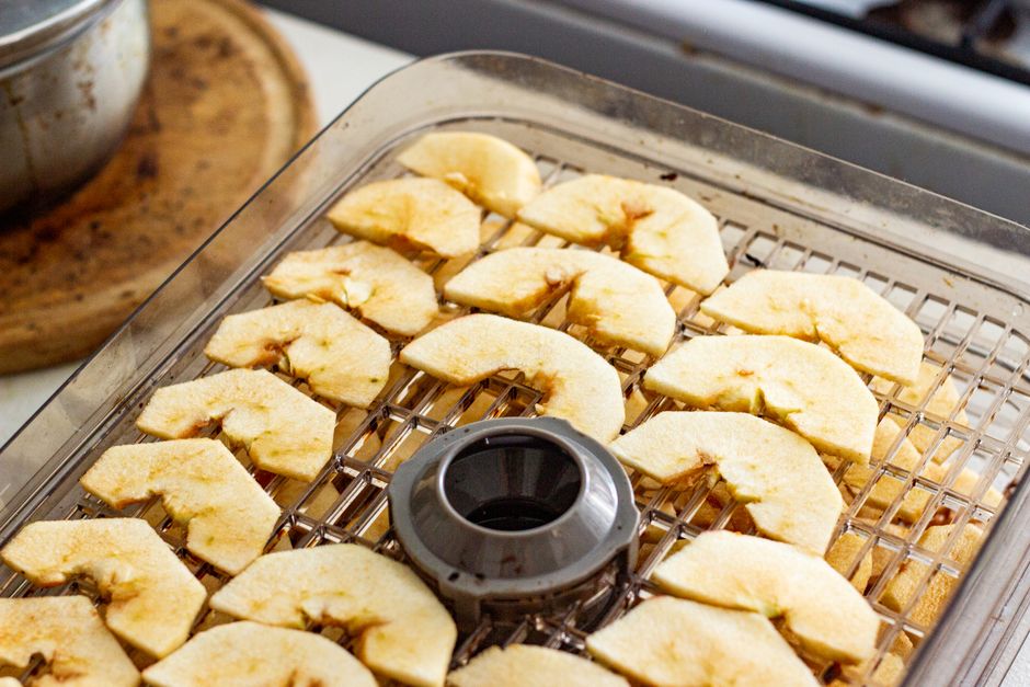 Cinnamon Apple Chips with peanut butter drizzle — food · Snacks