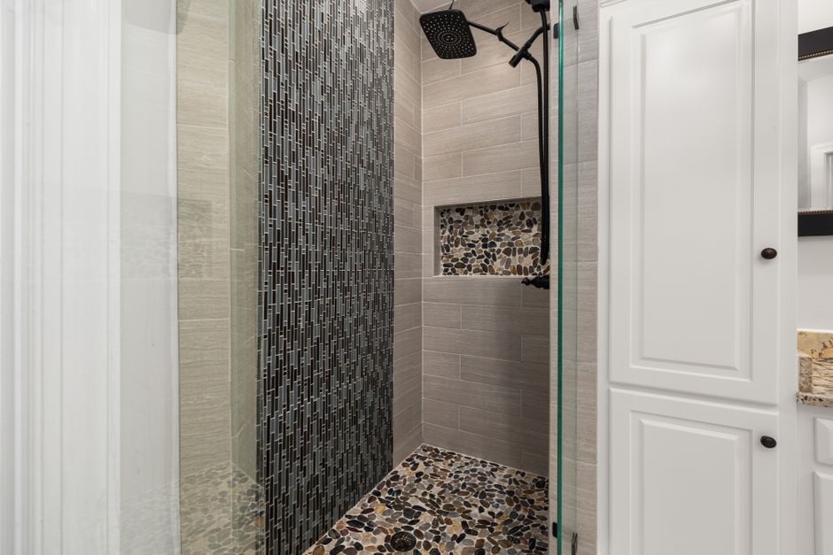 Shower Niche using warm neutral tones — home · Bathrooms