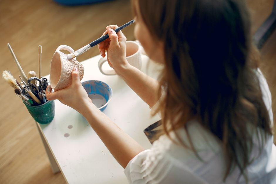 Painted Mug — embroidered initials everyday with a bold geometric pattern — diy-creativity · DIY Gifts