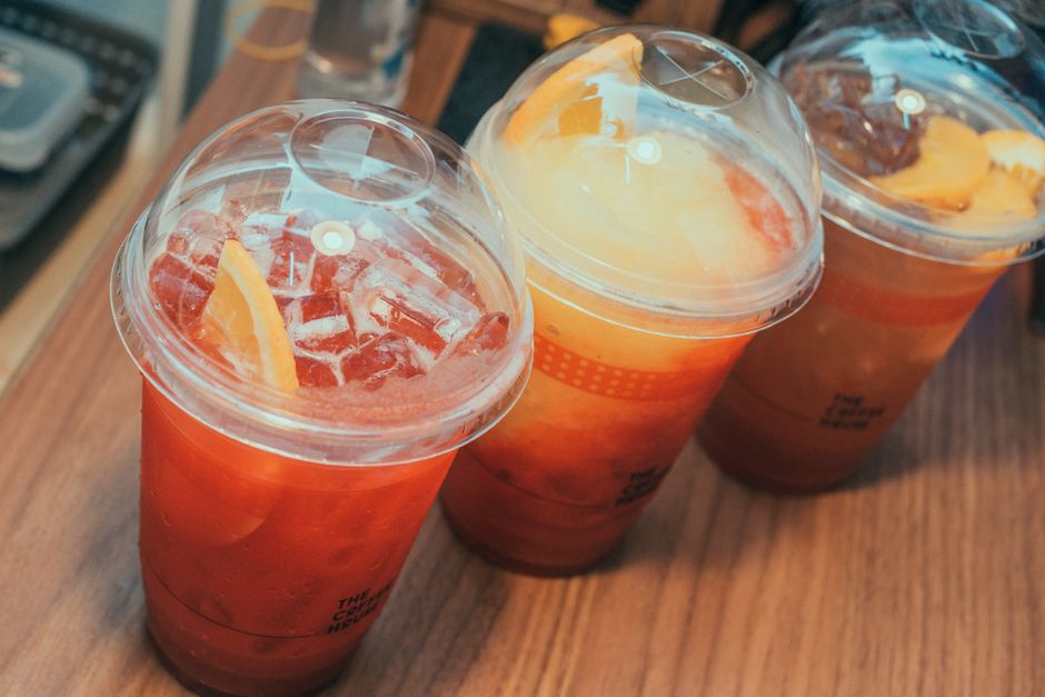Sparkling Berry Lemonade with peach puree — food · Drinks