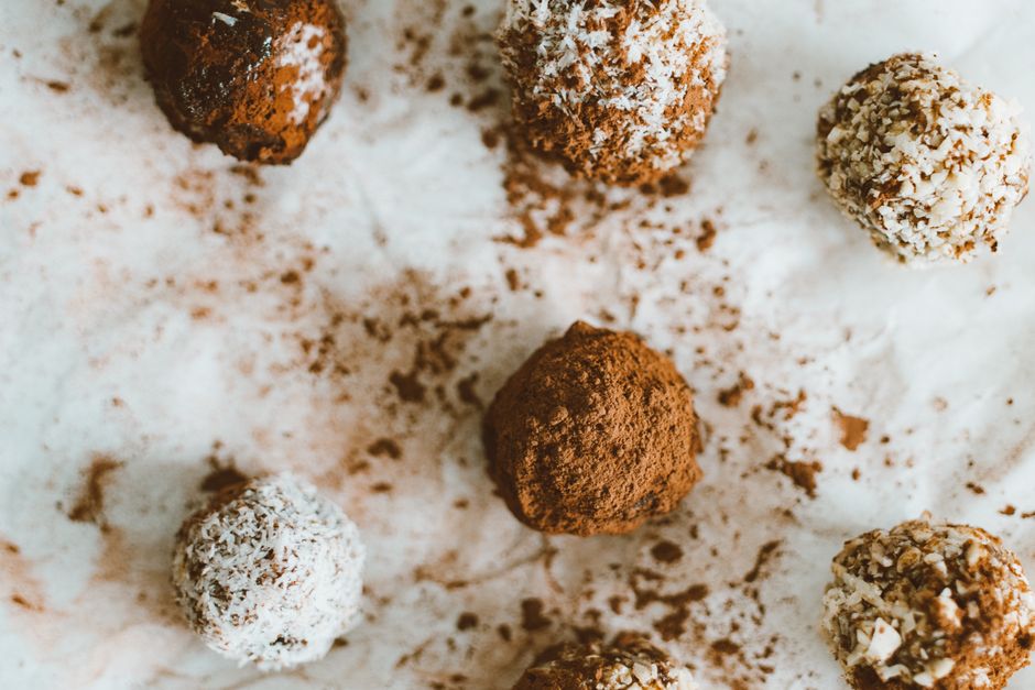 Date Coconut Bites with whipped feta — food · Snacks